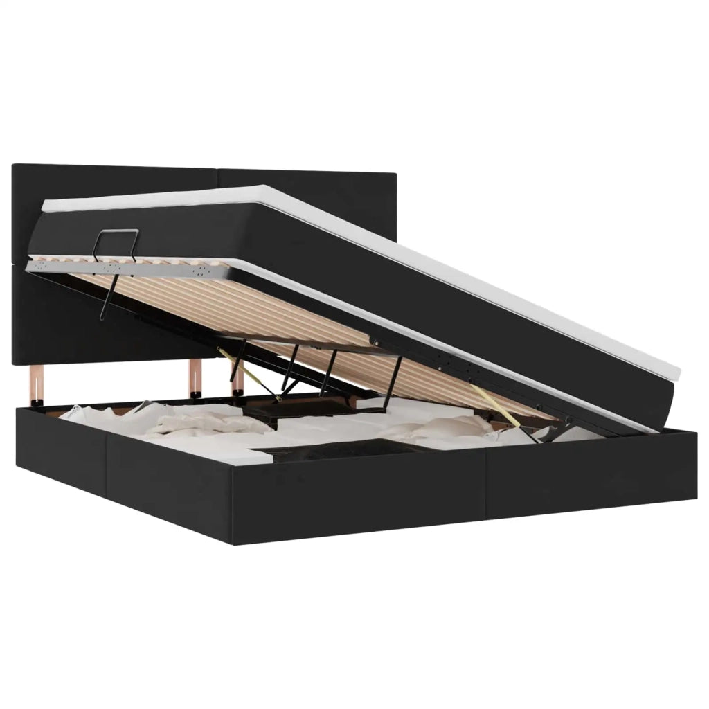 Letto con contenitore e LED con led Nero 160 x 200 cm Velluto