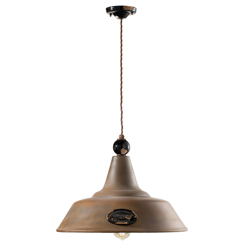 Lampadario Vintage Grunge Ferro E Ceramica Nero 1 Luce E27
