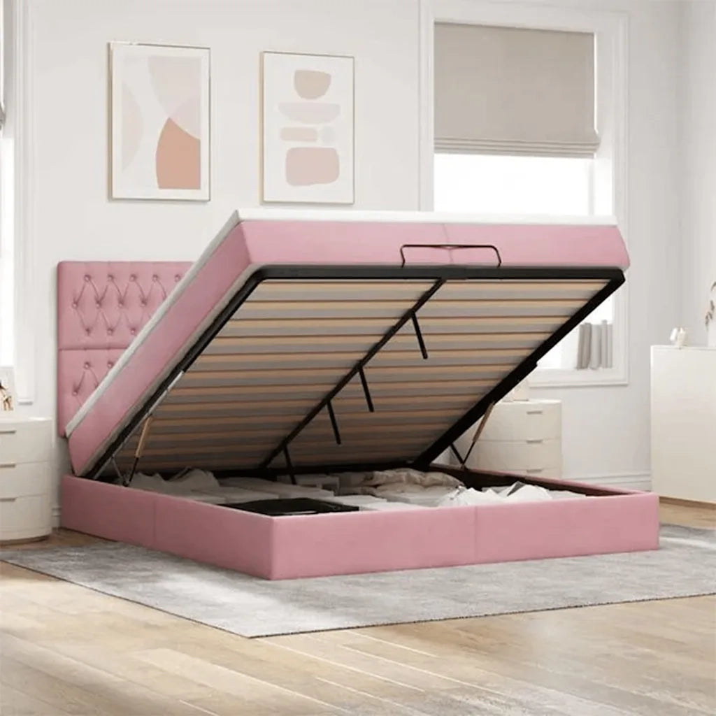 Struttura Letto Pouf con Materassi Rosa 200x200 cm Velluto 3314419