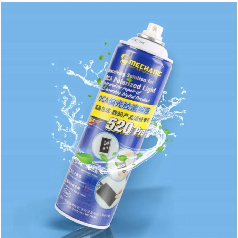 Spray Solvente Colla OCA Mechanic 520 Pro – 550 ml | Sicuro per Schermo e Cornice | Riparazioni Professionali LCD