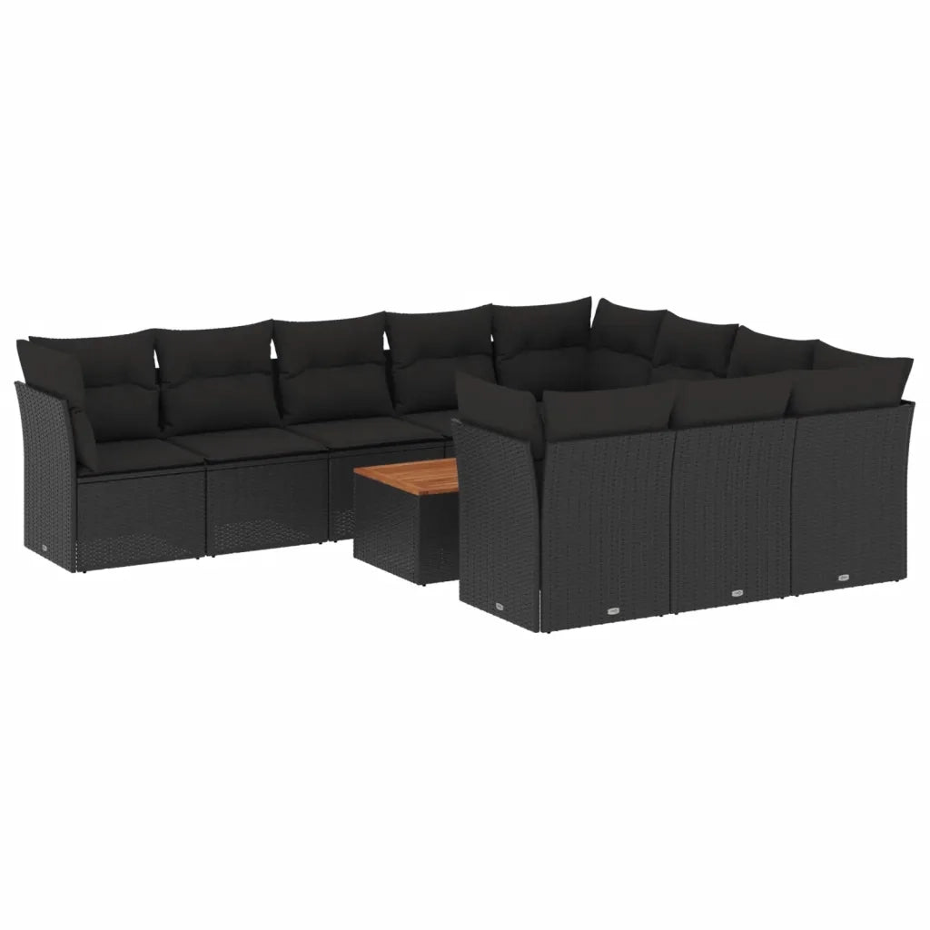Set Divani da Giardino 11 pz con Cuscini in Polyrattan Nero 3223836