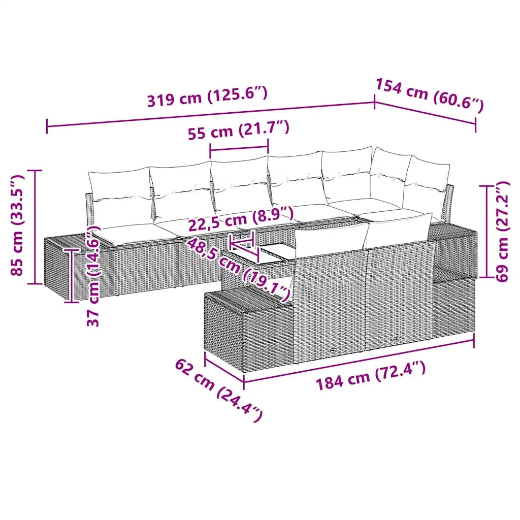 Set Divano da Giardino 9 pcs Beige e grigio polyrattan 3347120