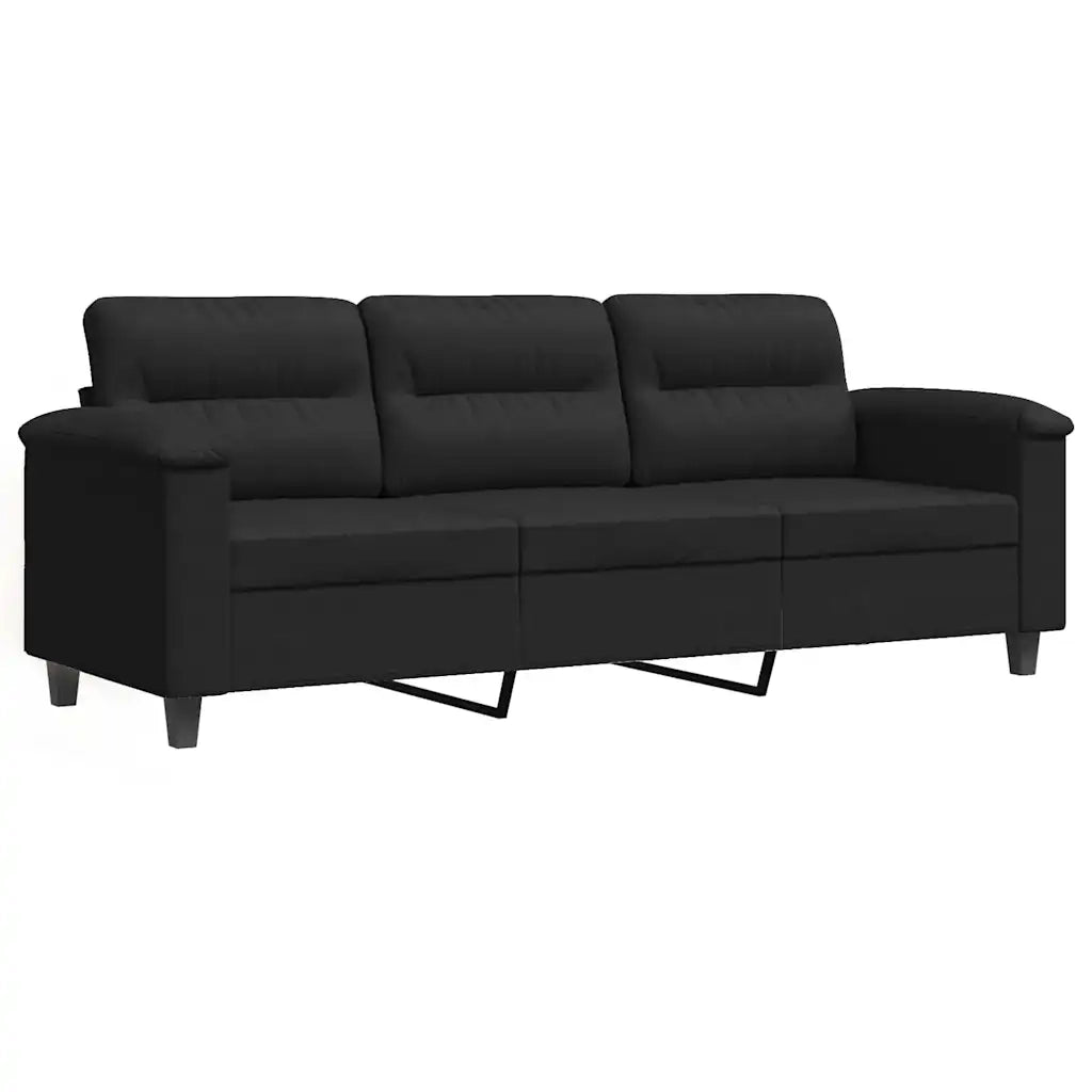 Divano a 3 Posti-Sofa 3 Posti Nero 180 cm in Tessuto Microfibra