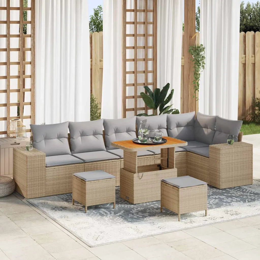 Set Divano da Giardino con cuscino 9 pcs Beige polyrattan