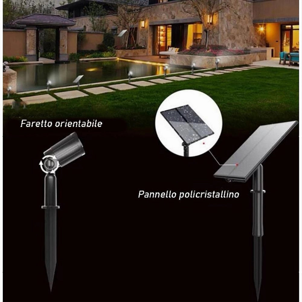 Trade Shop - Set 4 Pz Faretti Led A Picchetto Con Pannello Solare Luce Fredda Calda Ip65 Ly04 -
