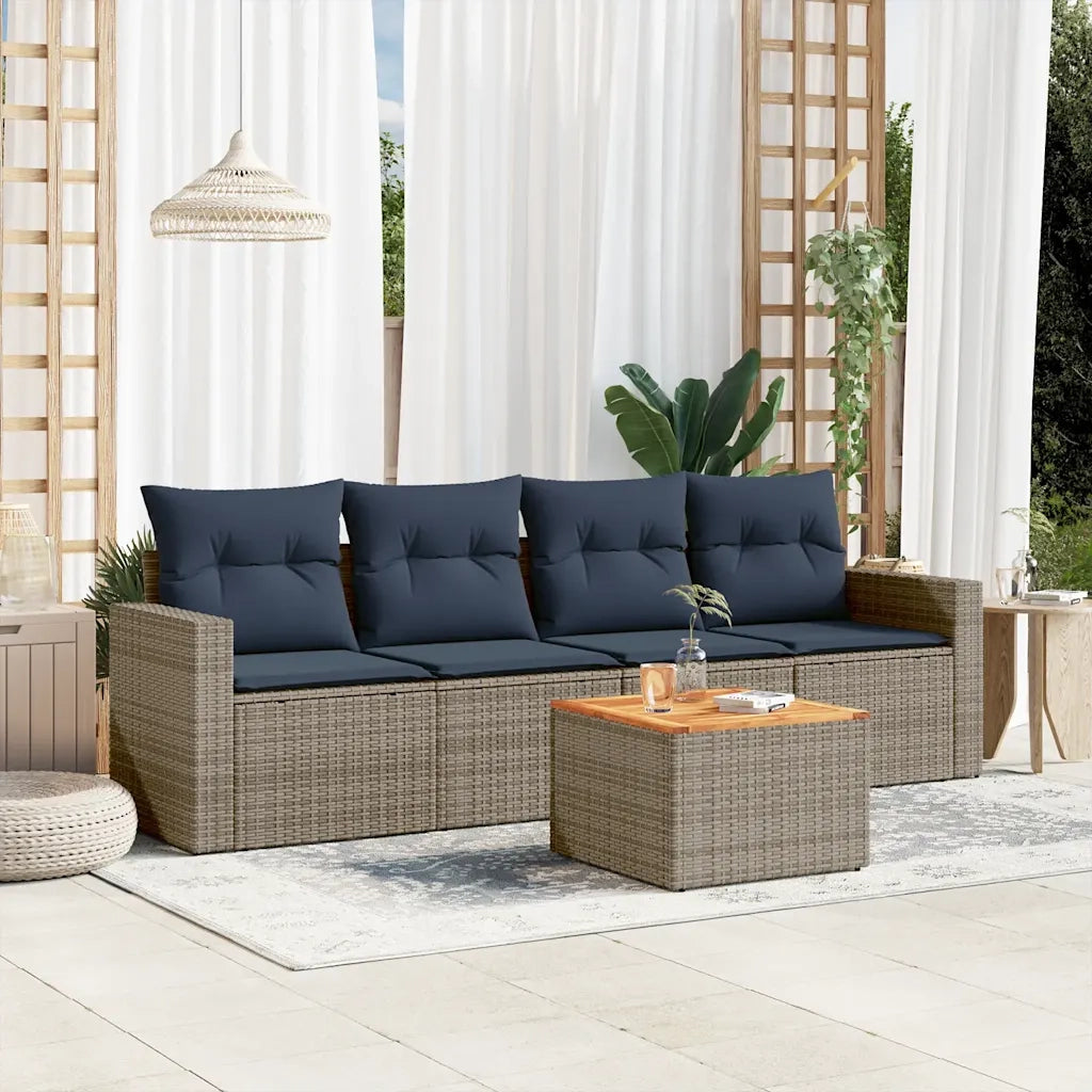 Set Divani da Giardino 5 pz con Cuscini Grigio in Polyrattan 3256334