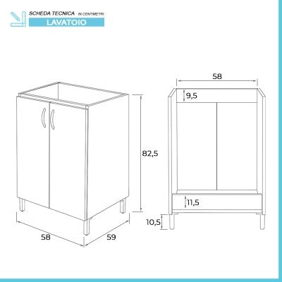 Mobile lavatoio 60x60 cm bianco con vasca asse lavapanni e kit di scarico