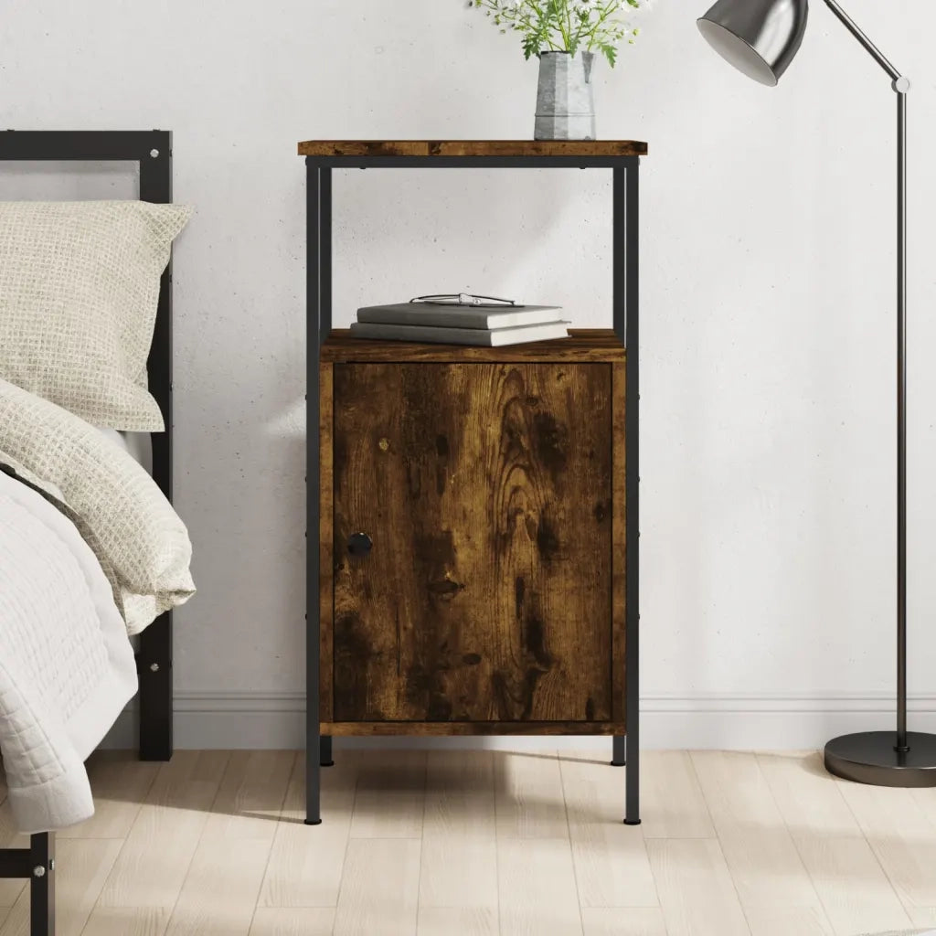 Comodino | Armadio da Notte | Mobiletto da notte Rovere Fumo 41x31x80 cm Legno Multistrato