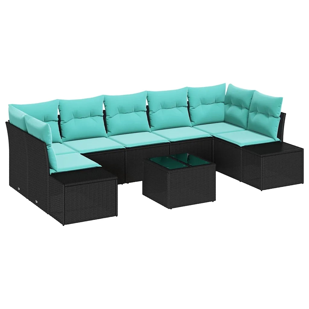 Set Divano da Giardino 8 pz Nero e Turchese polyrattan 3355655