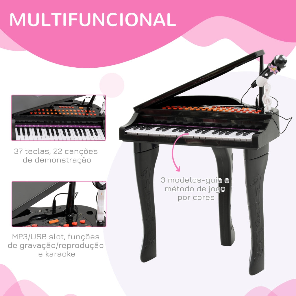 Piano per bambini con microfono e sgabello ¨C Minimal ¨C Nero