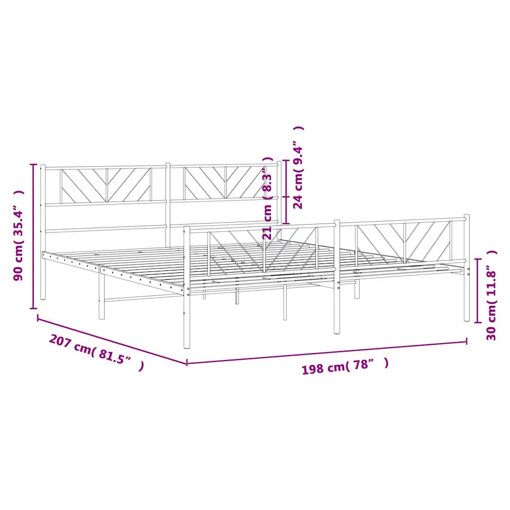 Letto matrimoniale | Letto per adulti | Giroletto con Testiera e Pediera Metallo Nero 193x203 cm