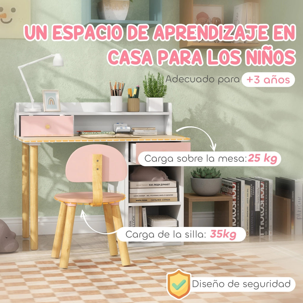 Scrivania per bambini con sedia e cassetti ¨C Xylo ¨C Rosa e bianco con ripiani