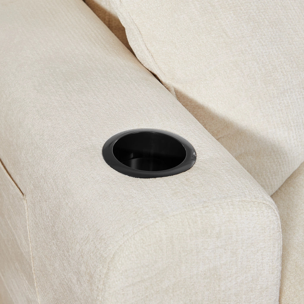 Divano relax 2 Posti con USB, tasca laterale, portabicchieri e cuscini, in Chenille, Beige