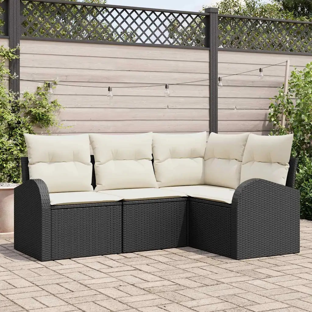 Set Divano da Giardino 4 pcs Nero e Bianco polyrattan 3354686