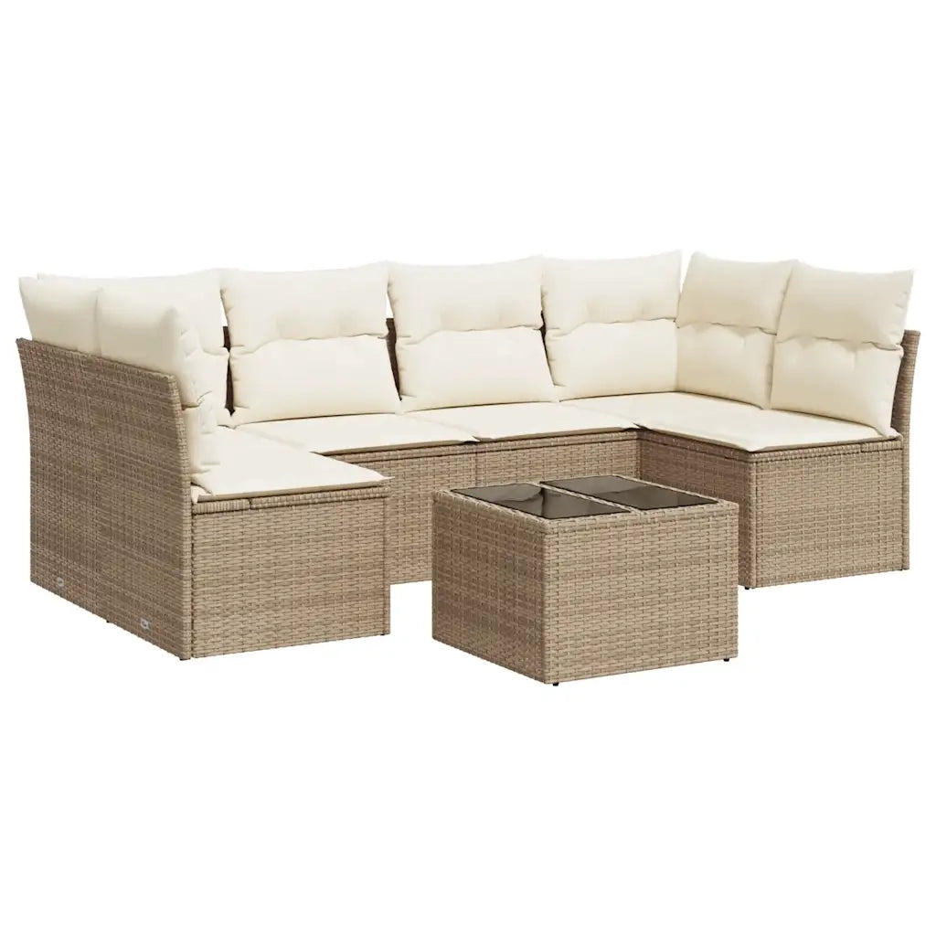 Set Divani da Giardino 7 pz con Cuscini Beige in Polyrattan 3217398