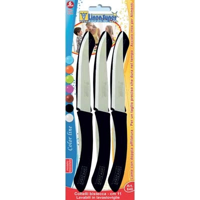 COLTELLO BISTECCA SUPER DE LUCA - MANICO PLT/INOX CM 11 CF=PZ 6 COLORI ASSORTITI- 5 confezioni