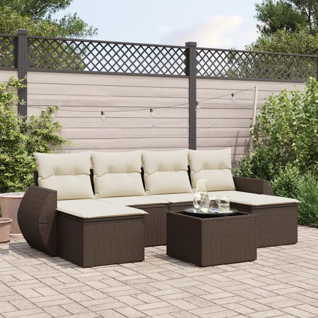 Set Divani da Giardino 7 pz con Cuscini Marrone in Polyrattan 3252870