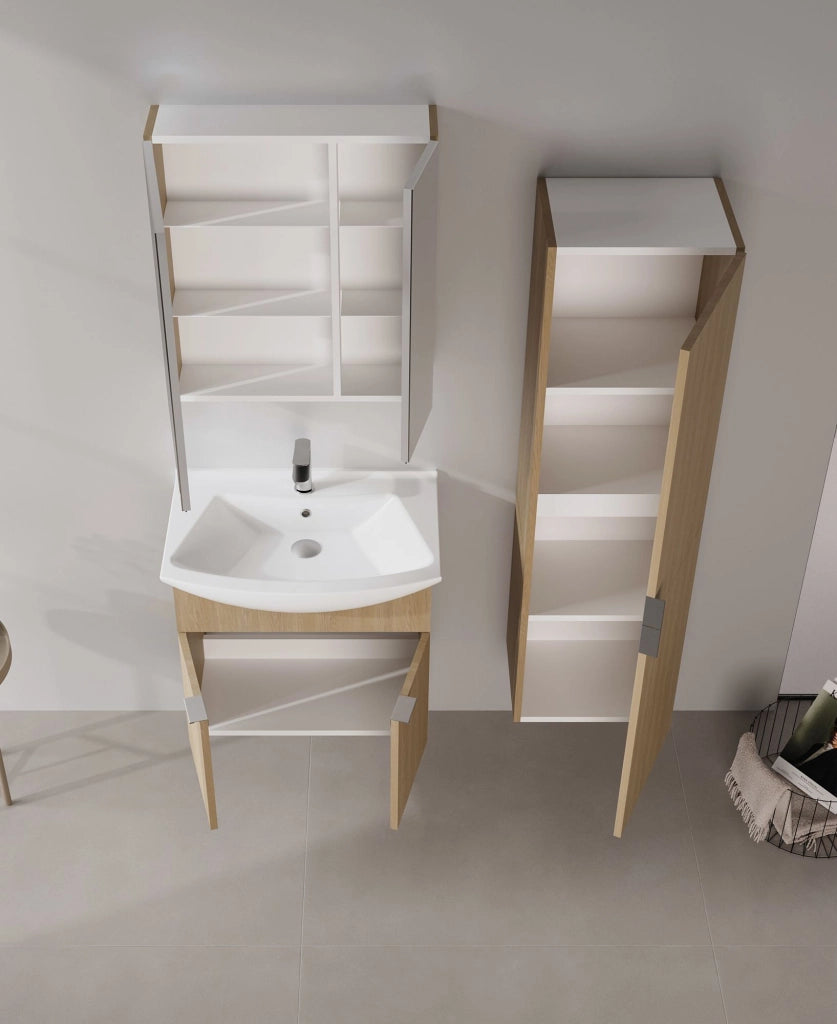 Set mobile lavabo con specchio (2 pezzi) "Purus 65" - 65 x 50 x 58 cm - Rovere