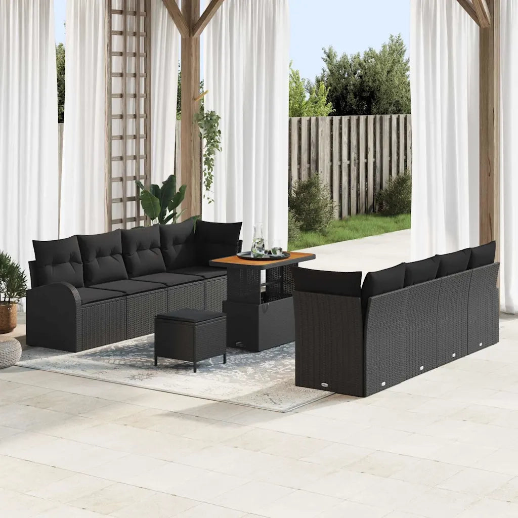 Set Divano da Giardino con cuscino 11 pcs Nero polyrattan 3362369