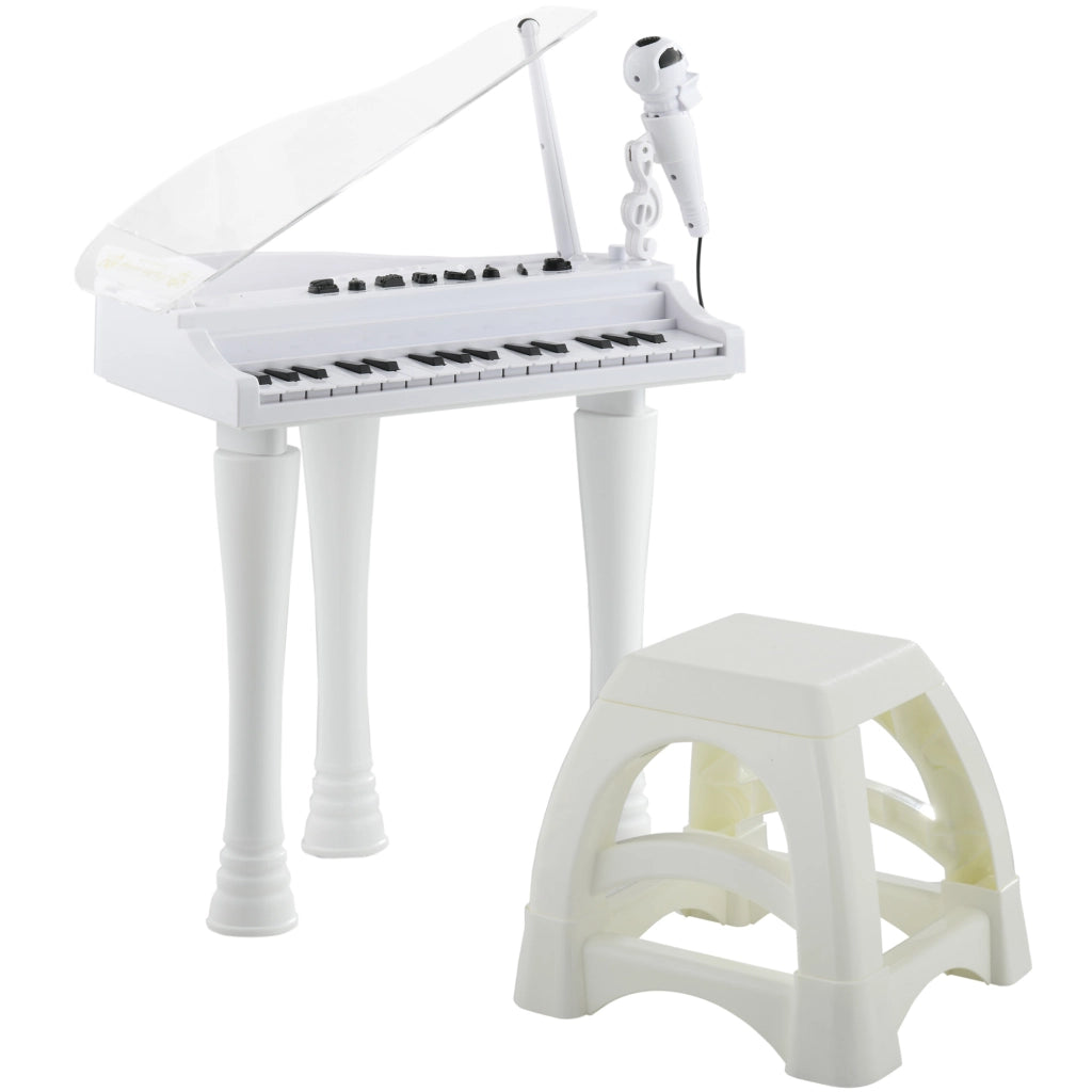 Piano Giocattolo per Bambini con Microfono e Luci ¨C Minimal ¨C 37x30.5x60.4 cm Bianco