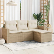 Set Divano da Giardino 4 pz con Cuscini Beige in Polyrattan 3218858