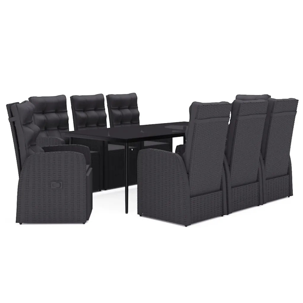 Set da Pranzo da Giardino 9 pz con Cuscini Nero 3099504