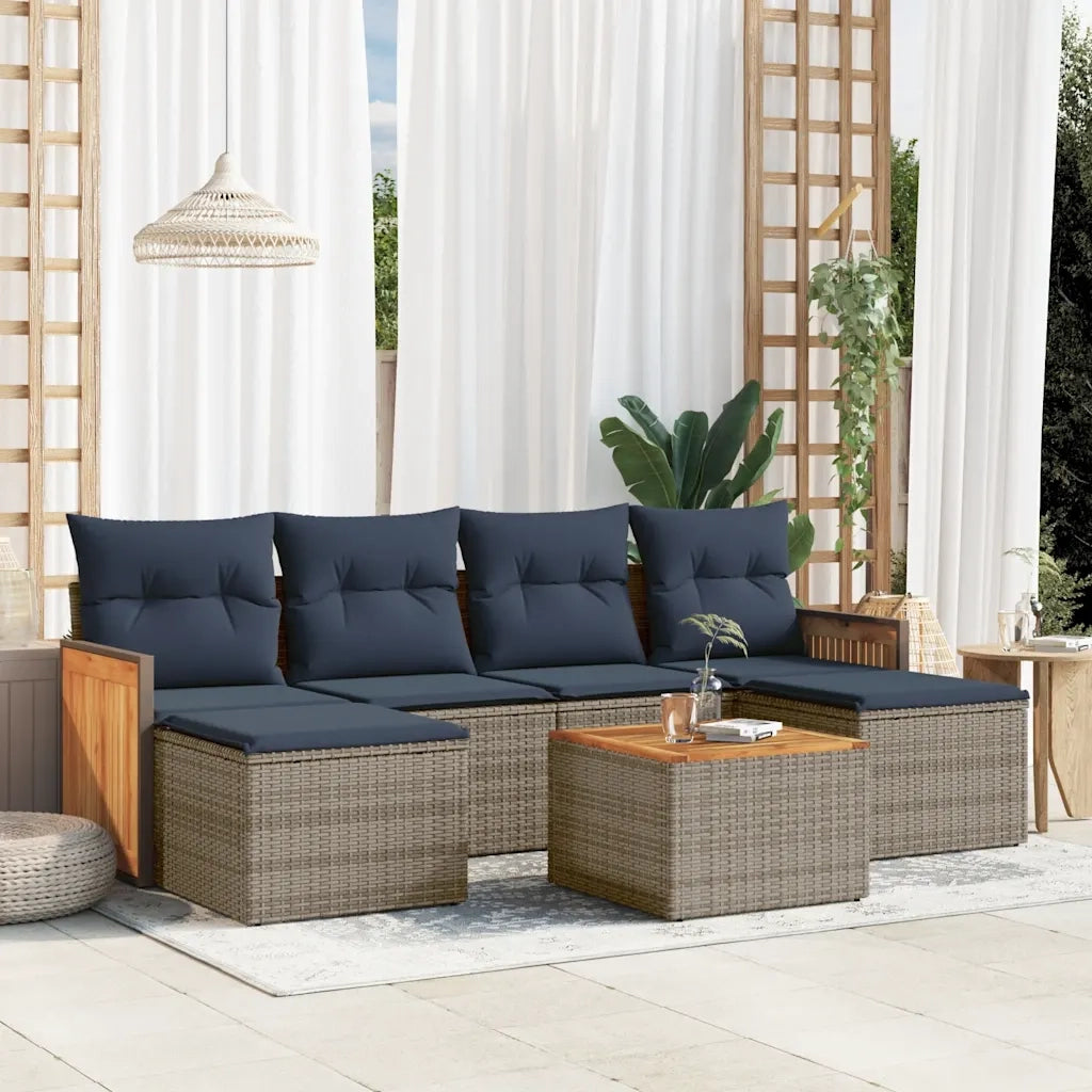Set Divani da Giardino 7 pz con Cuscini Grigio in Polyrattan 3227909