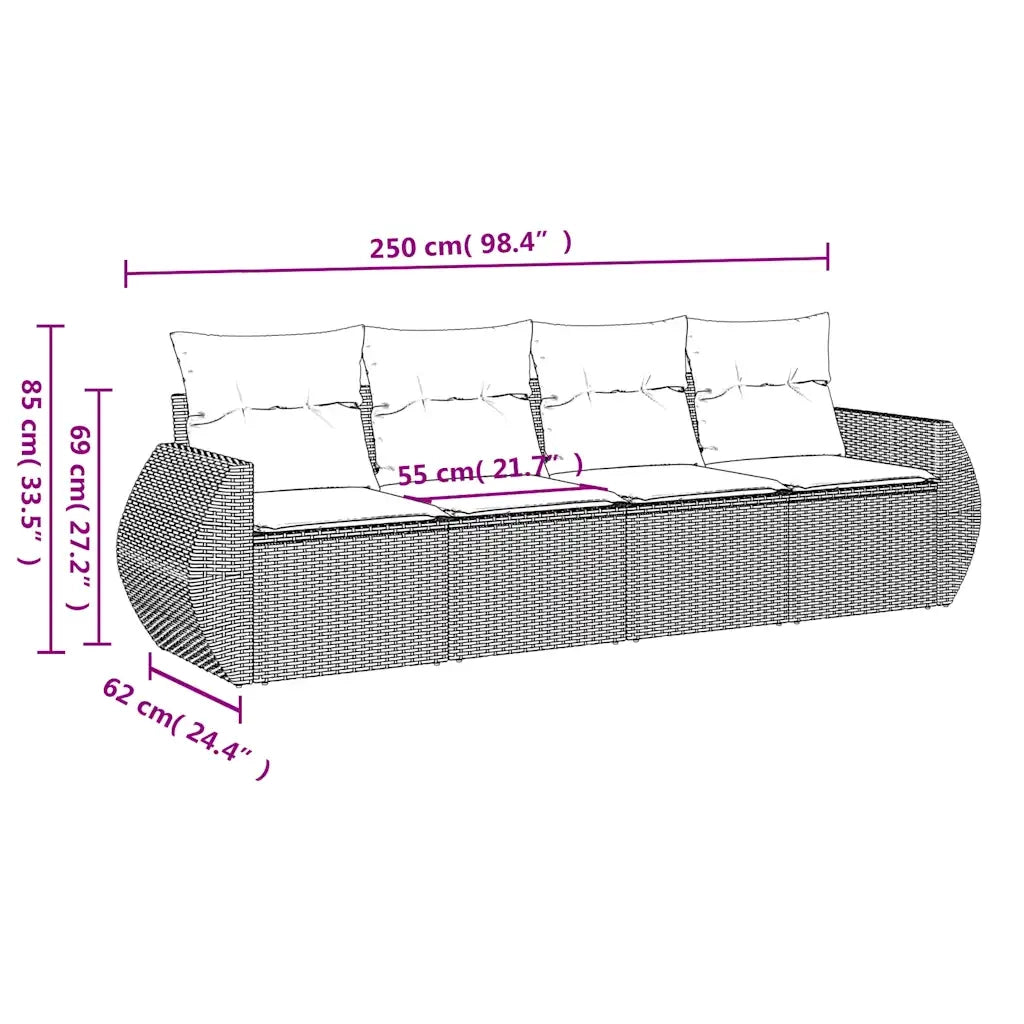 Set Divano da Giardino 4 pz con Cuscini Marrone in Polyrattan 3253420