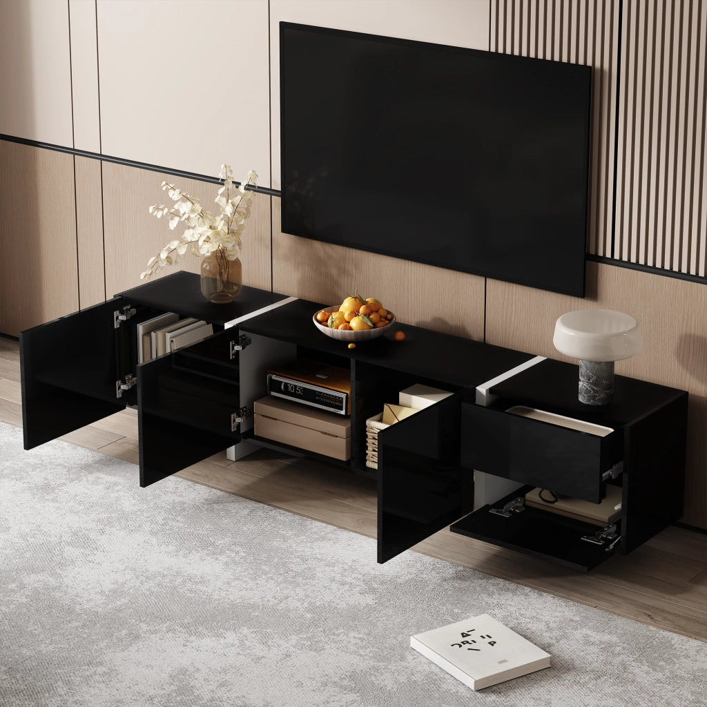 Cassettiera per TV nera e bianca in truciolato; lunghezza 170 cm