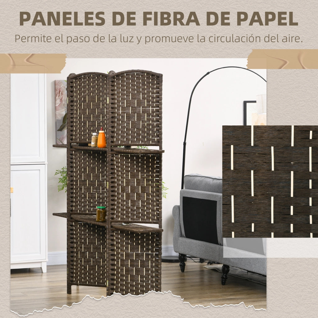 Paravento Separatore 4 Pannelli con 2 Ripiani ¨C Xylo ¨C Marrone 160x170 cm