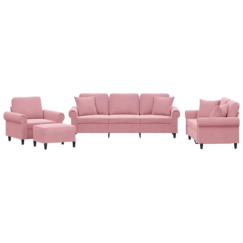 Set di Divani 4 pz con Cuscini Rosa in Velluto 3202203