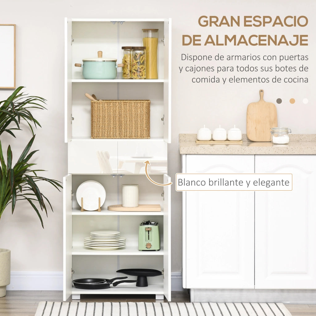 Armadio da Cucina con 4 Ante 2 Cassetti e Ripiani Regolabili ¨C zephmum ¨C Bianco 60x35x170 cm