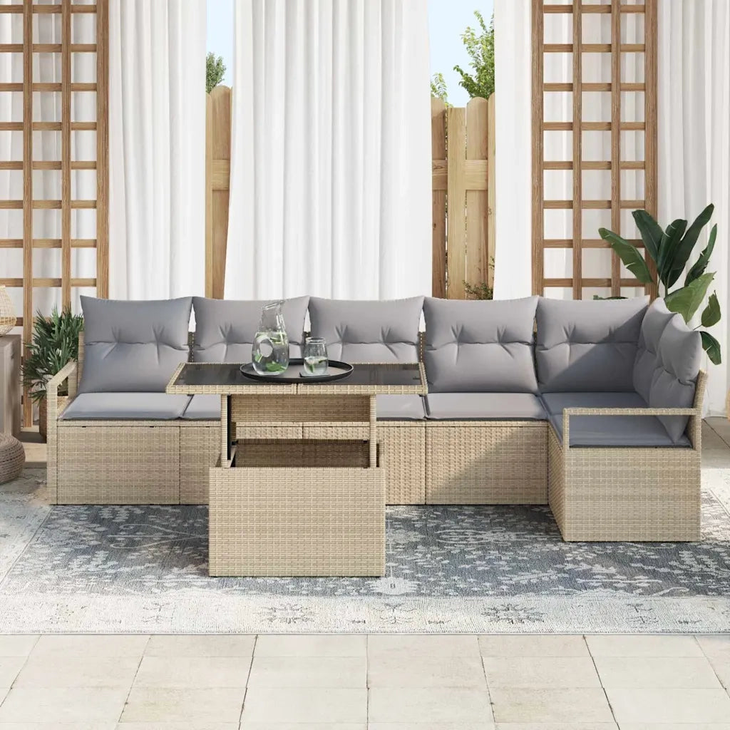 Set Divano da Giardino con cuscino 7 pcs Beige Poly Rattan 3348836
