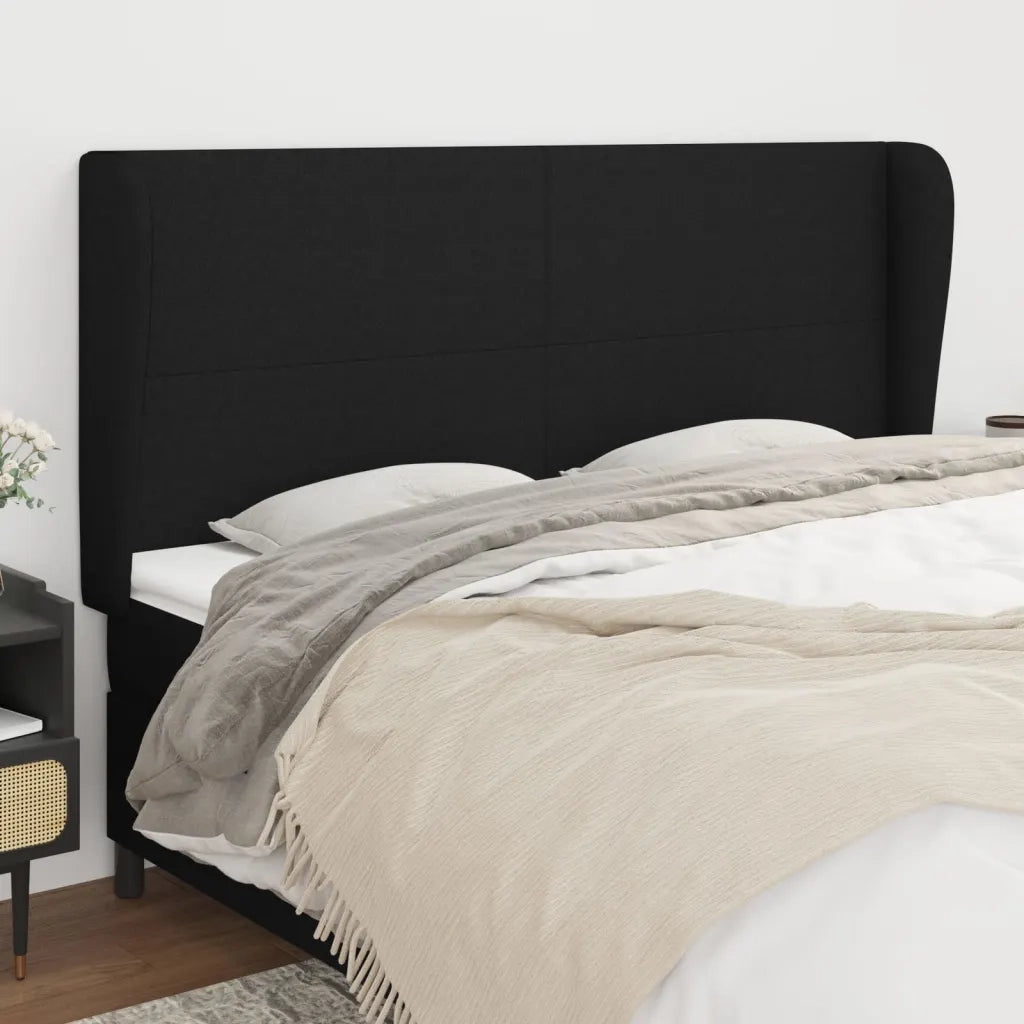 Testiera ad Orecchio-Testata con Orecchie Nera 203x23x118/128 cm in Tessuto 470417