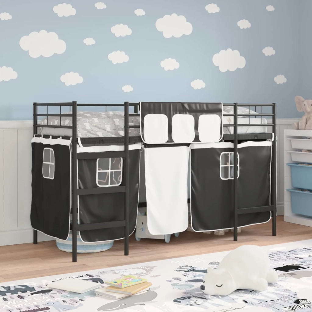 Struttura del Letto Loft per Bambini con Tendine-Giroletto per bambini Nero 307672