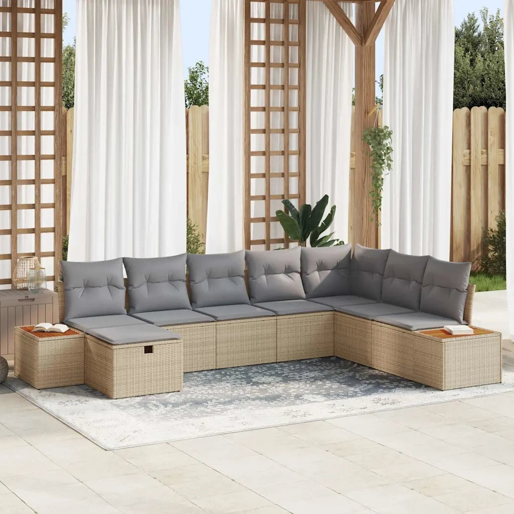 Set Divano da Giardino con cuscino 9 pcs Beige polyrattan