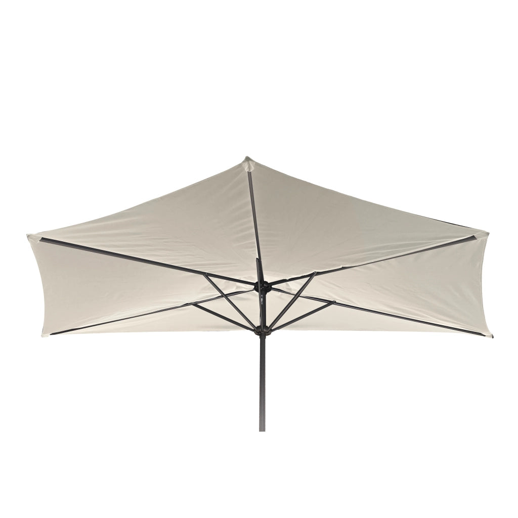 Ombrellone da giardino mezzaluna Soleo (270cm), acciaio e poliestere, palo diam. 38 mm, apertura antivento con manovella, senza base