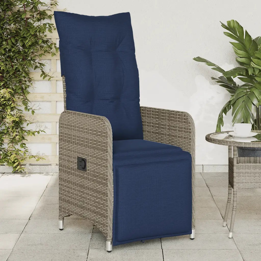 Sedia da giardino reclinabile con cuscini grigia in polyrattan 365699