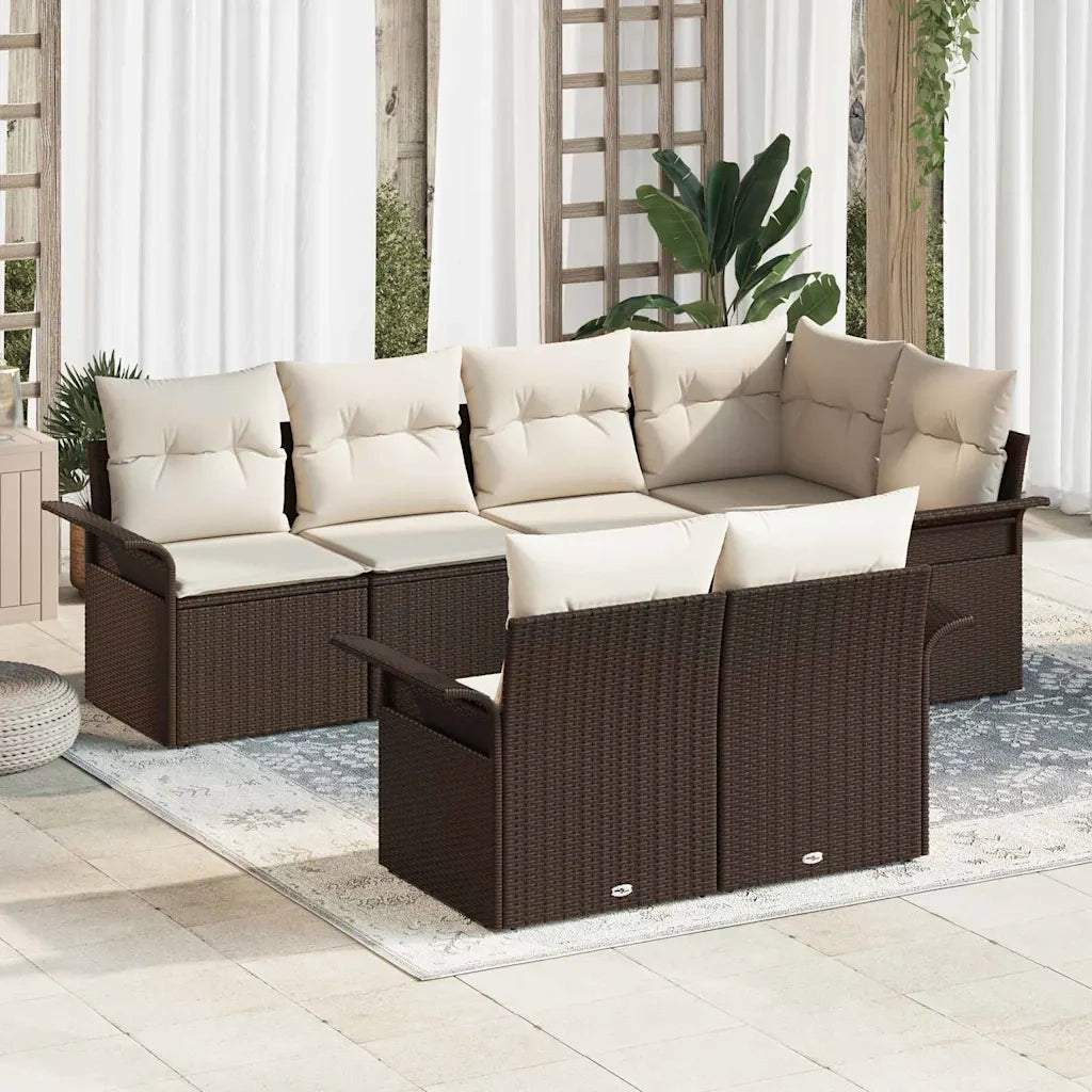 Set Divano da Giardino con cuscino 7 pcs Marrone polyrattan