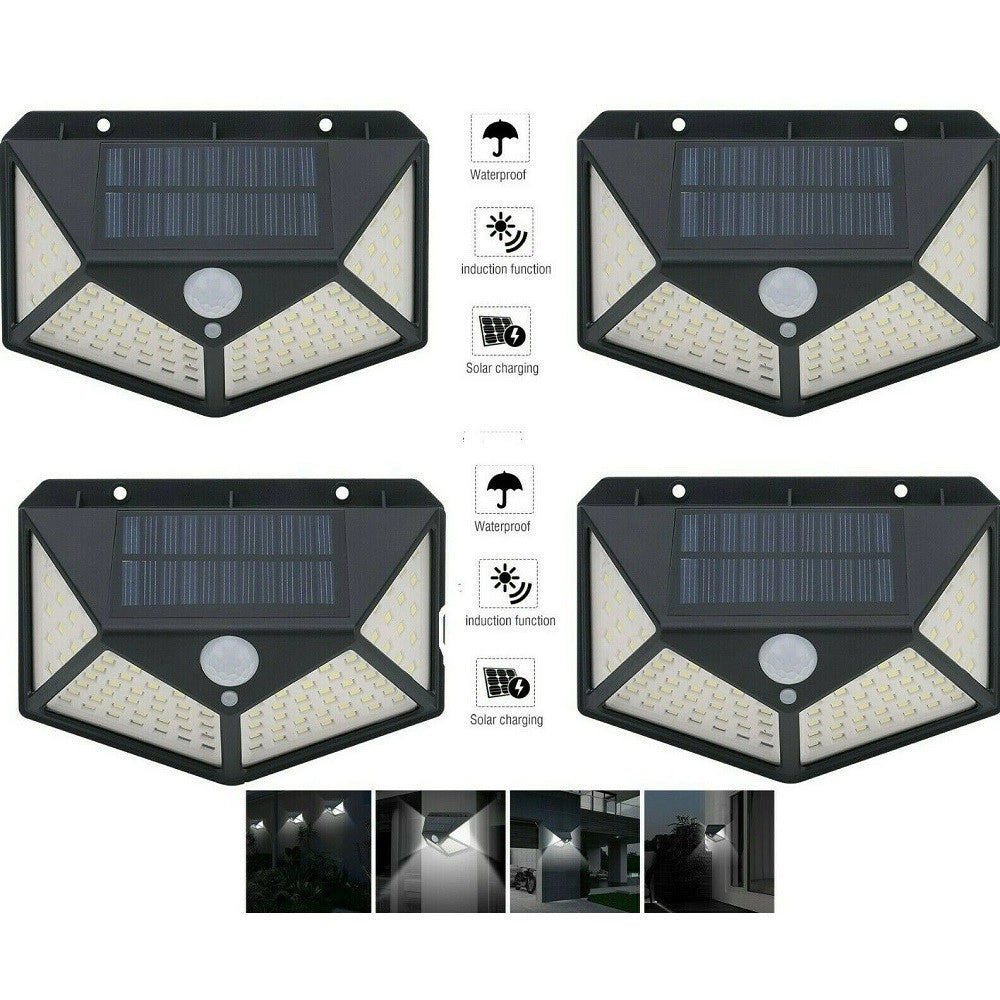 Trade Shop - 4pcs Lampada Luce Faretto Faro Esterno Energia Solare 100 Led Sensore Movimento -