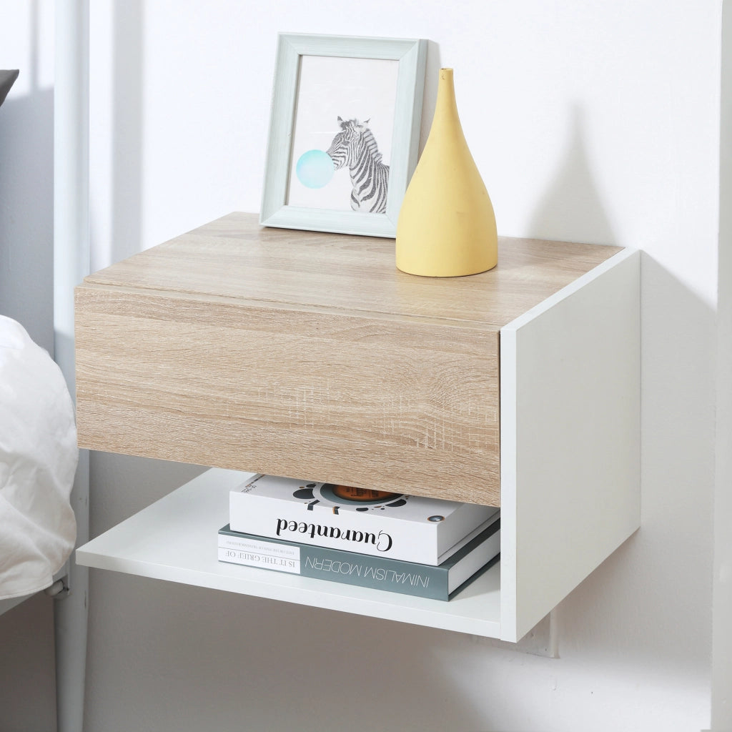 Comodino Sospeso con Cassetto ¨C Xylo ¨C Bianco Rovere Set 2 Pezzi