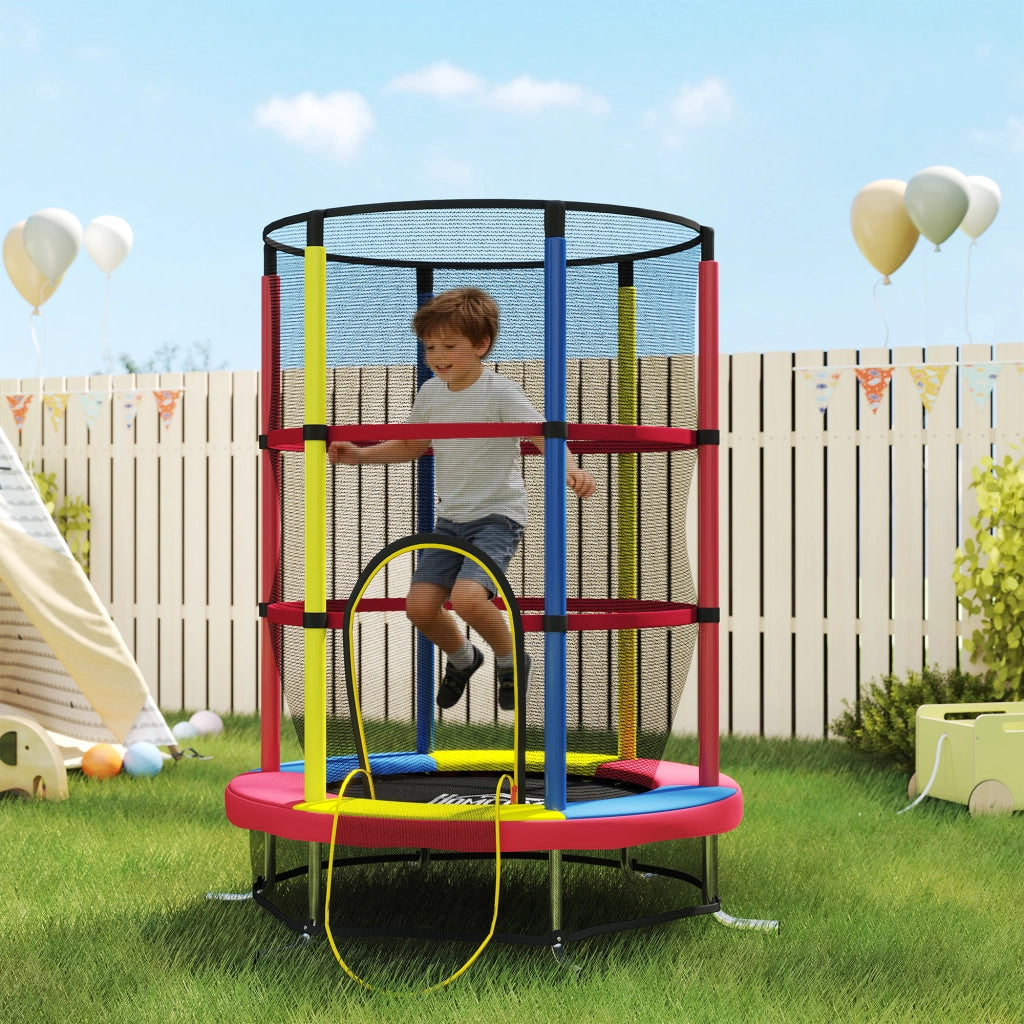 Trampolino per Bambini 3-6 Anni Ø160x190 cm con Rete di Sicurezza Senza Molle Multicolore