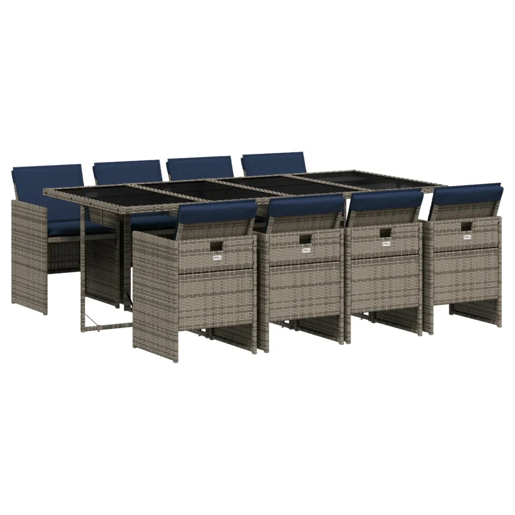 Set da pranzo da giardino da 9 pz con Cuscini in Polyrattan Grigio 3277692
