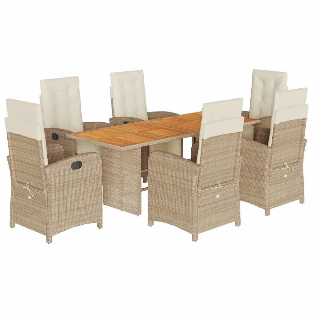 Set da Pranzo da Giardino 7 pz con Cuscini Beige in Polyrattan