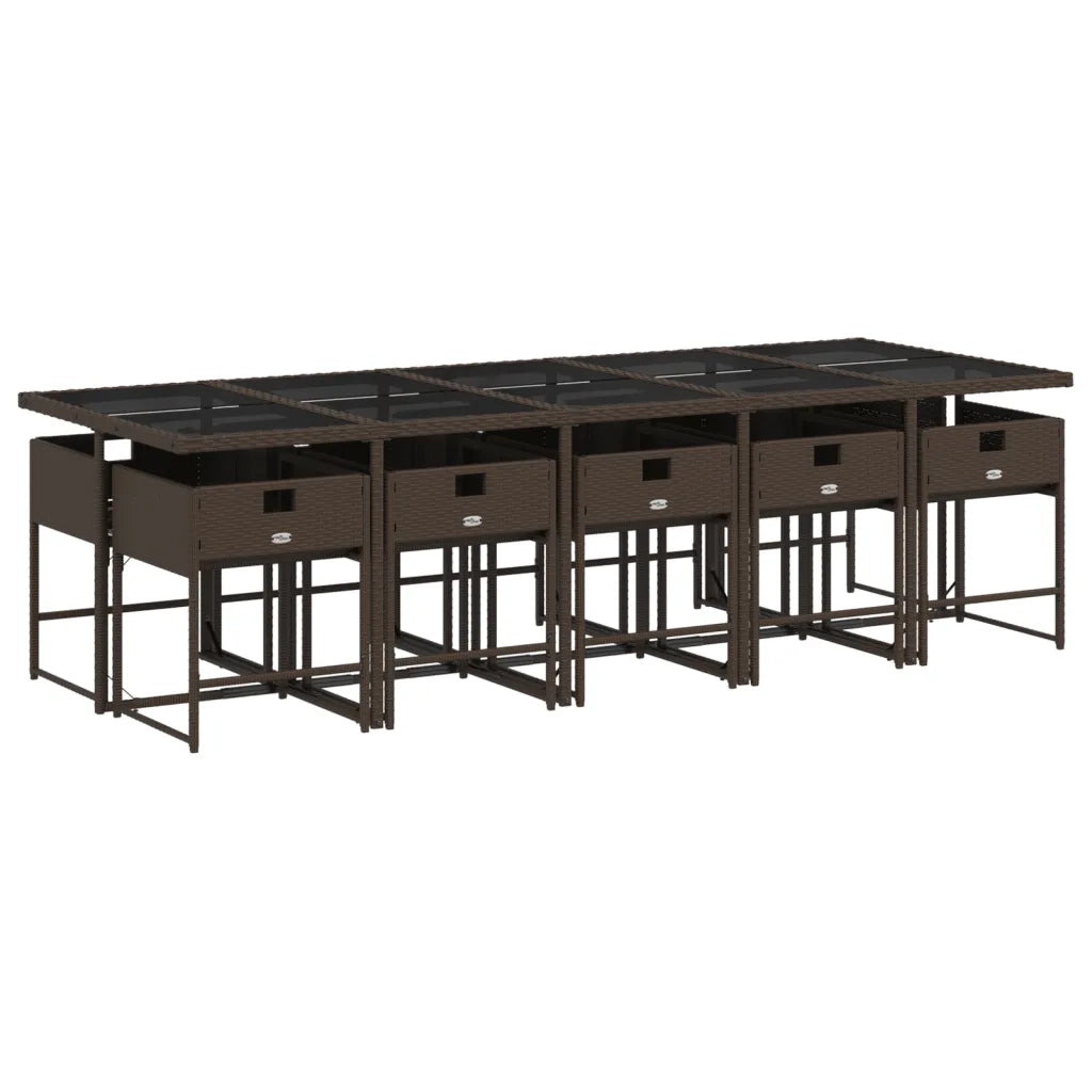 Set da Pranzo da Giardino 11 pz con Cuscini Polyrattan Marrone 3278060