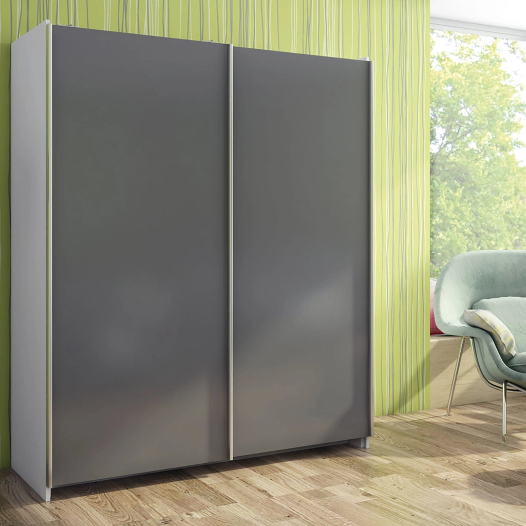 Binario per Porte Scorrevoli per Armadio 230 cm Spessore 16 mm con Kit di Accessori Emuca Grigio Metallizzato