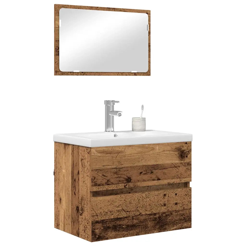 Set di mobili per il bagno con cassetto 3 pcs Legno vecchio