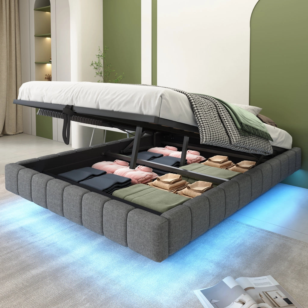 letto imbottito lino grigio 140 x 200 cm