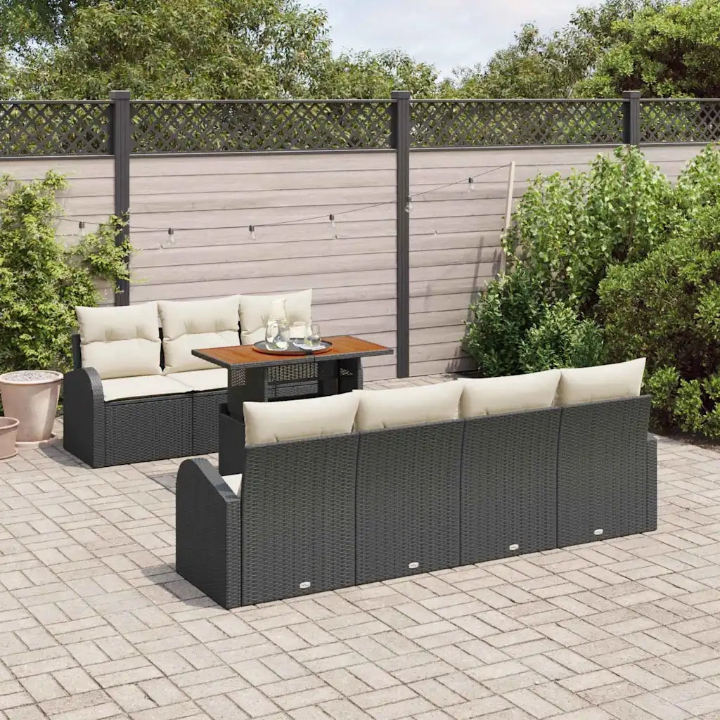 Set Divano da Giardino con cuscino 8 pcs Nero e crema 3349543