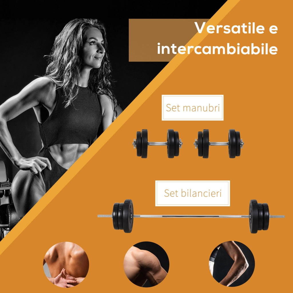 Set Bilanciere e Dischi 65kg con 2 Manubri ¨C Minimal ¨C Acciaio e Plastica
